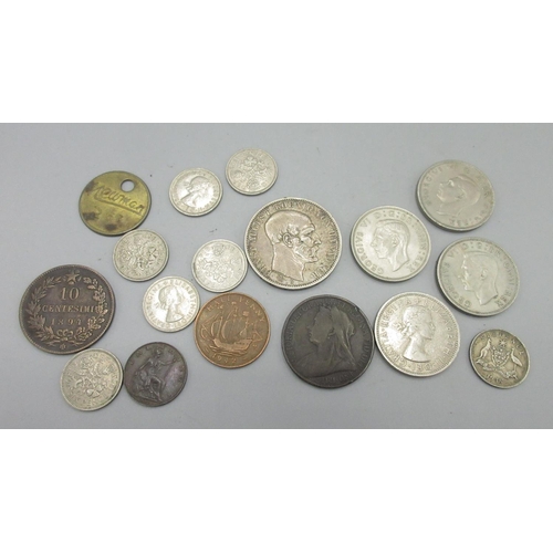 698 - 1848 Hannover Thaler, 1894 10 Centesimi, 1938 Australian six pence and other coins