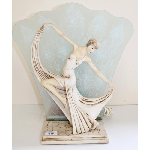 1208 - Academy Art deco style table lamp, H44cm