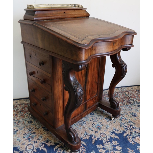 1251 - Victorian walnut Davenport desk, with brass galleried stationery compartment and sloped hinged top, ... 