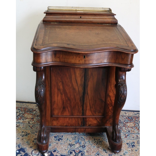 1251 - Victorian walnut Davenport desk, with brass galleried stationery compartment and sloped hinged top, ... 