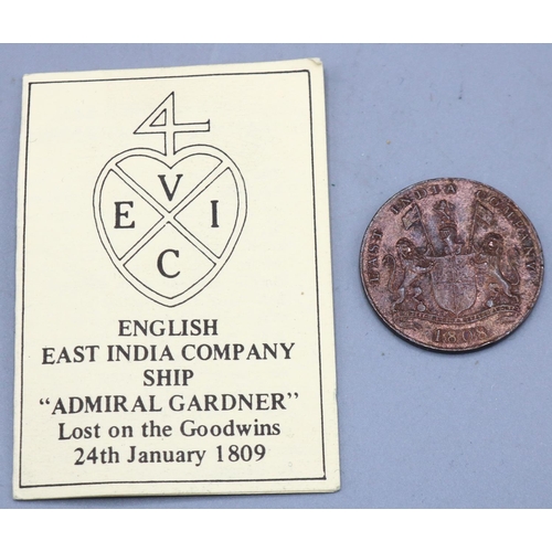 138 - 1808 East India Company shipwreck coin from the wreck of the Admiral Gardner