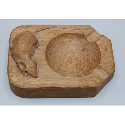 80 - Robert Mouseman Thompson of Kilburn - an oak canted rectangular ashtray, carved with signature mouse... 