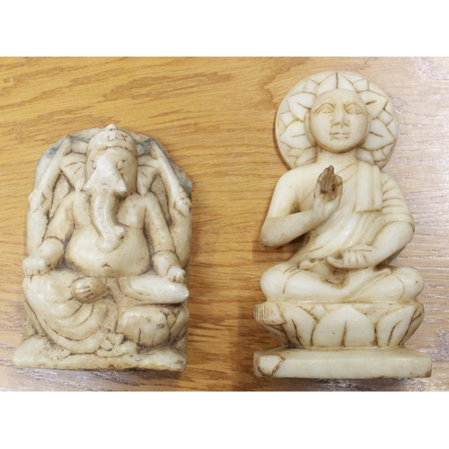 1038 - Pair of C1850s religious carvings originating from India, depicting Ganesh in marble and a Buddha in... 