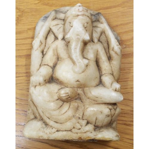 1038 - Pair of C1850s religious carvings originating from India, depicting Ganesh in marble and a Buddha in... 