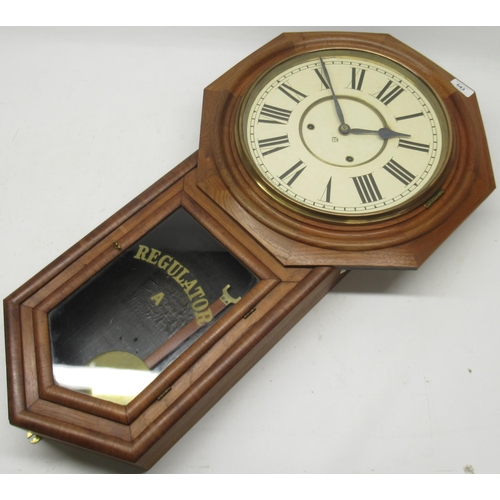 543 - Ansonia Clock Co., 'Regulator A' 8 day walnut drop dial wall clock, brass bezel enclosing signed 11 ... 