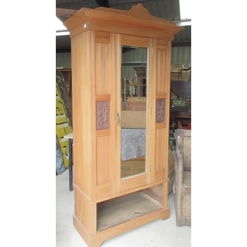 1241 - Victorian satin walnut wardrobe, shaped cornice above single mirror door and long drawer on skirted ... 