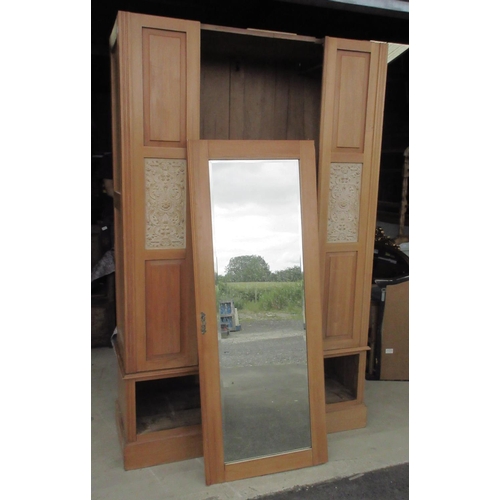 1242 - Victorian satin walnut wardrobe, shaped cornice above single mirror door and long drawer on skirted ... 