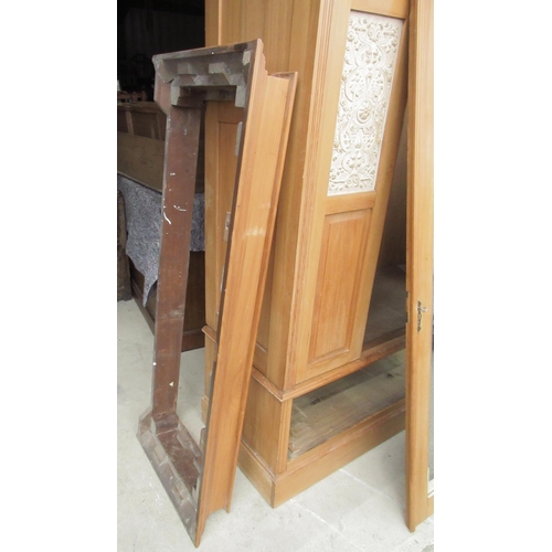 1242 - Victorian satin walnut wardrobe, shaped cornice above single mirror door and long drawer on skirted ... 