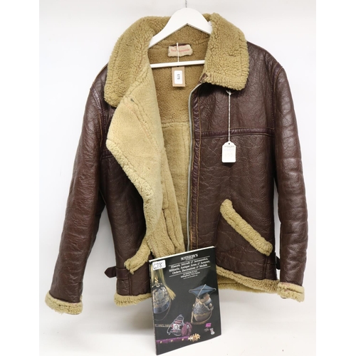 678 - Men's brown leather and sheepskin flying jacket, with Sotheby's label dated 1995 attached