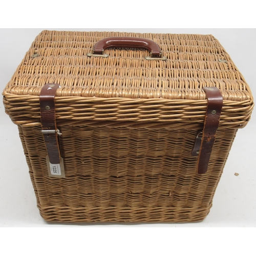 1225 - Wicker picnic basket with fitted interior and leather straps, a Cygnet brown leather brief case and ... 