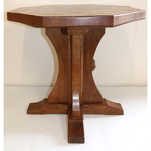 191 - Robert Mouseman Thompson of Kilburn - an oak octagonal coffee table, adzed top on cruciform column s... 