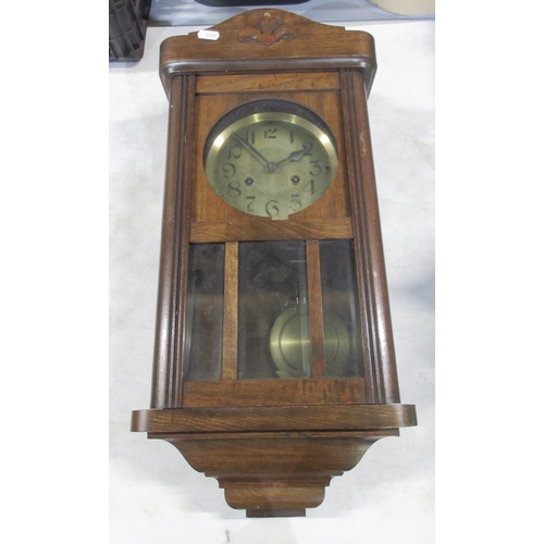 524 - 1930's Continental oak wall clock, 6 1/2