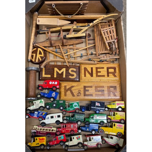 283 - Collection of 22 unboxed Lledo, Days Gone and Matchbox Promotional vehicles, various wooden models i... 