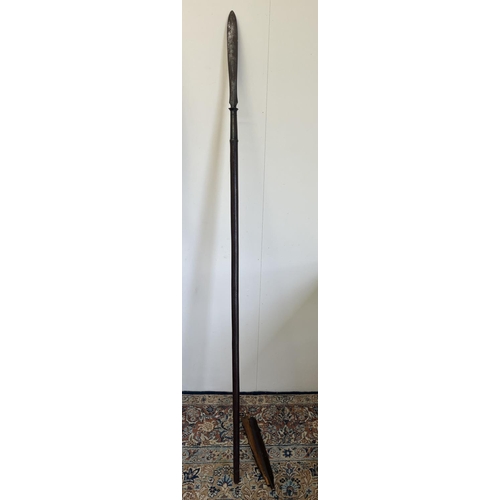 1342 - Julia Bradbury Collection: Fishing spear with steel blade and brass mount on wooden shaft with woode... 