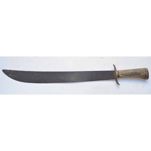 1555 - Vintage horn handled machete, no makers marks. Blade length 45cm, overall length 58.5cm