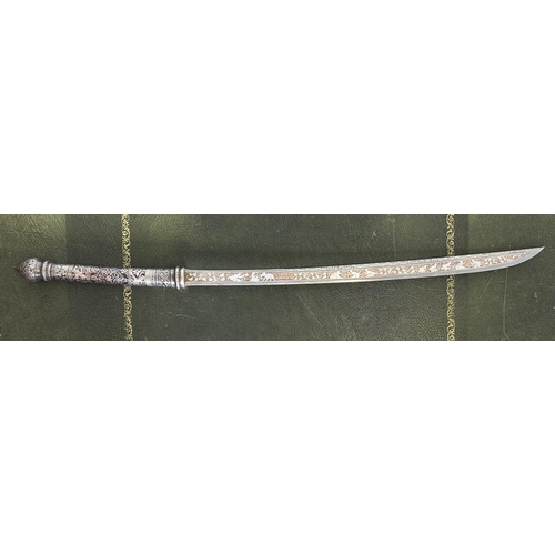 1477 - Burmese silver and niello silver (white metal) Dha sword, 24