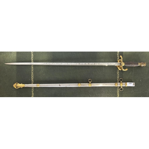 1492 - American Masonic lodge sword, the engraved blade named to `Hermann Mattke' overall 36