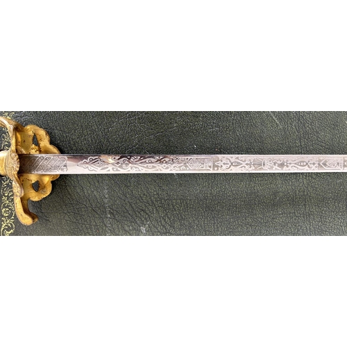 1492 - American Masonic lodge sword, the engraved blade named to `Hermann Mattke' overall 36