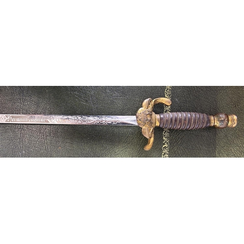 1492 - American Masonic lodge sword, the engraved blade named to `Hermann Mattke' overall 36