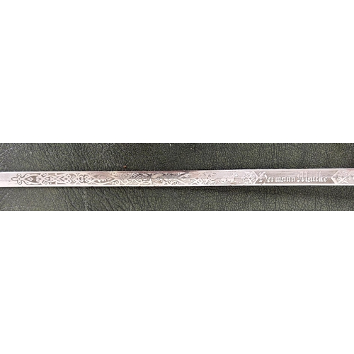 1492 - American Masonic lodge sword, the engraved blade named to `Hermann Mattke' overall 36