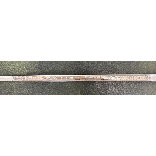 1493 - 20th century Masonic lodge sword, the engraved blade named to ` S.R.Wright' with gilt metal hilt and... 