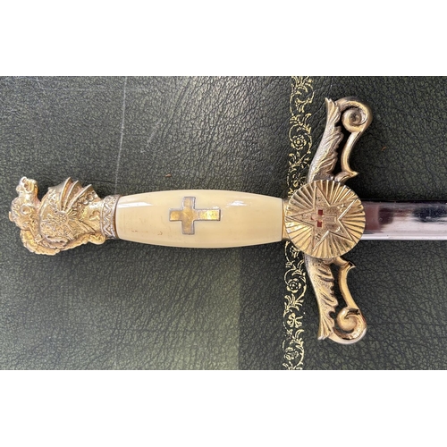 1493 - 20th century Masonic lodge sword, the engraved blade named to ` S.R.Wright' with gilt metal hilt and... 