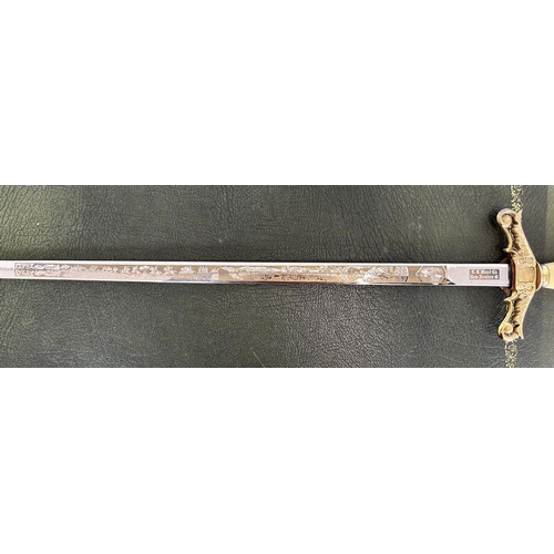 1493 - 20th century Masonic lodge sword, the engraved blade named to ` S.R.Wright' with gilt metal hilt and... 