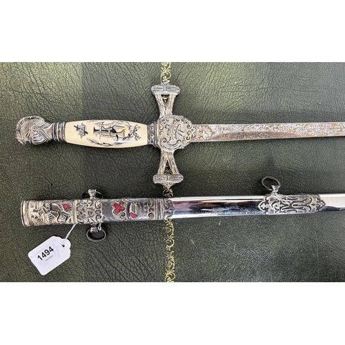 1494 - 19th/20th century American Masonic lodge sword named to `Arthur D. Kerker' overall 38