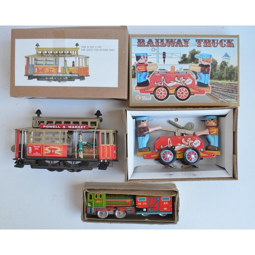 408 - Collection of modern tin plate clockwork and lever action models and similar toys to include a charm... 