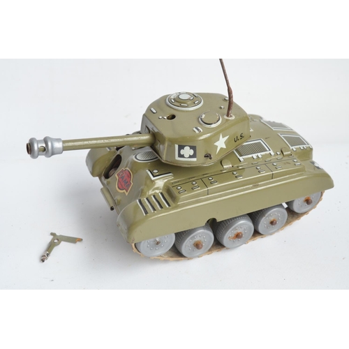 409 - Vintage boxed tinplate Gama 98 clockwork tank (damaged with detached/loose front machine gun, good o... 