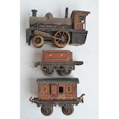 417 - Vintage live stationary steam engine stamped DRGM to rear and a vintage push along train model with ... 