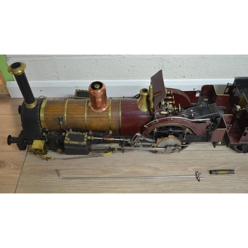 411 - Large and heavy solidly built Crampton metal live steam vintage wooden clad locomotive model, approx... 