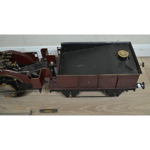 411 - Large and heavy solidly built Crampton metal live steam vintage wooden clad locomotive model, approx... 