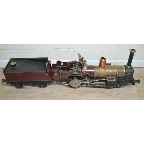 411 - Large and heavy solidly built Crampton metal live steam vintage wooden clad locomotive model, approx... 