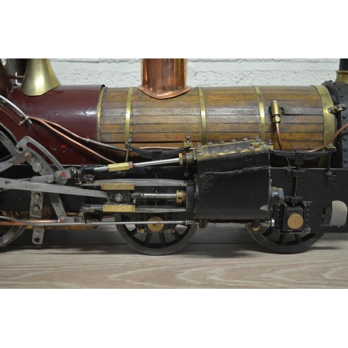 411 - Large and heavy solidly built Crampton metal live steam vintage wooden clad locomotive model, approx... 