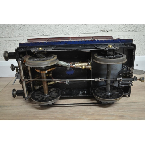 411 - Large and heavy solidly built Crampton metal live steam vintage wooden clad locomotive model, approx... 