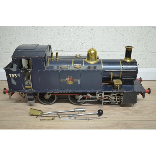 412 - Large solidly built and very heavy metal live steam 0-6-0 tank engine model, approx. L83cm, no boile... 