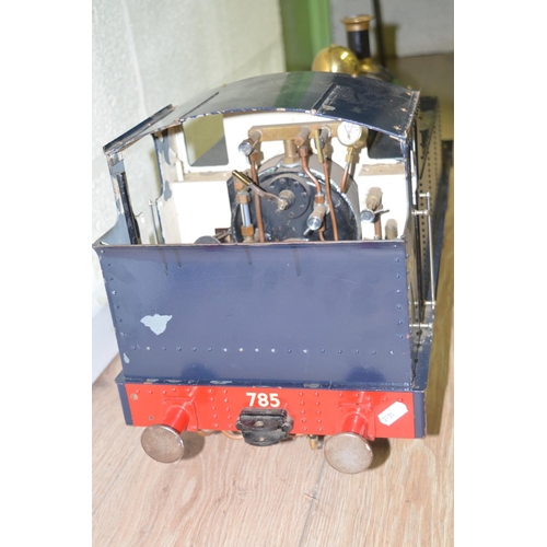 412 - Large solidly built and very heavy metal live steam 0-6-0 tank engine model, approx. L83cm, no boile... 