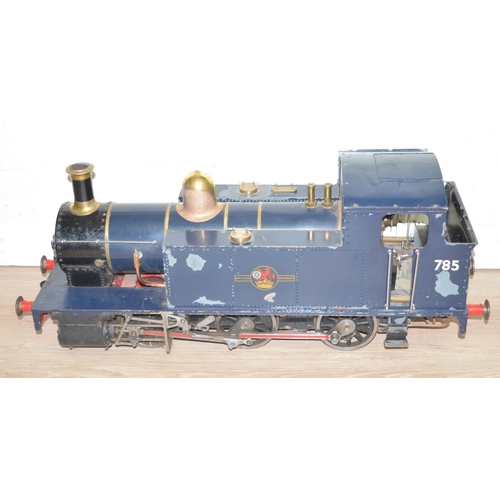 412 - Large solidly built and very heavy metal live steam 0-6-0 tank engine model, approx. L83cm, no boile... 