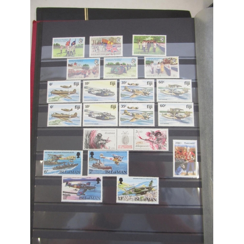 678 - Four stamps albums cont. Military, Aircraft, WW2 and other design related stamps