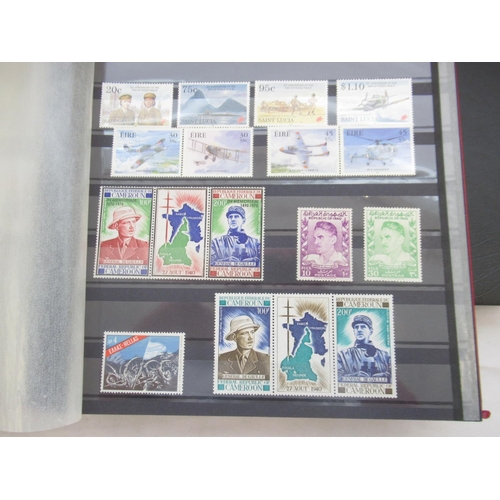 678 - Four stamps albums cont. Military, Aircraft, WW2 and other design related stamps