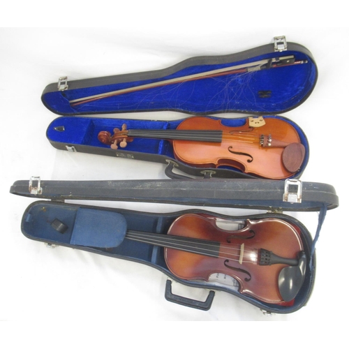 862 - Collection of 5 Chinese violins, some lacking bows and strings, all in individual cases