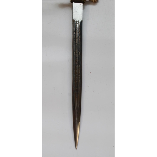 1562 - WWII German Navy Kriegsmarine dress dagger. This example has the bolt of lightning design to scabbar... 