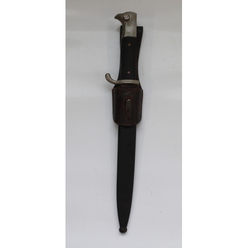 1563 - WWII Luftwaffe Dress Bayonet with original steel scabbard and leather frog and eagle pommel. Overall... 