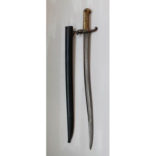 1567 - French 1840 Chassepot Bayonet. With black painted scabbard. None matching numbers. 1244/736