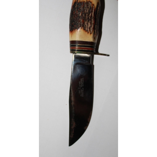 1601 - William Rodgers of Sheffield Hunting Knife. With clip blade etched with makers mark 'I CUT MY WAY. D... 