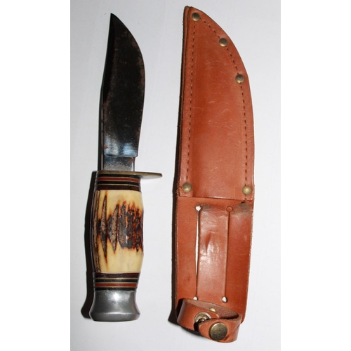 1601 - William Rodgers of Sheffield Hunting Knife. With clip blade etched with makers mark 'I CUT MY WAY. D... 