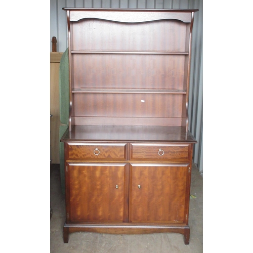 281 - Stag Minstrel dresser, twin shelf back above two drawers and to doors, on bracket feet, W98cm D46cm ... 