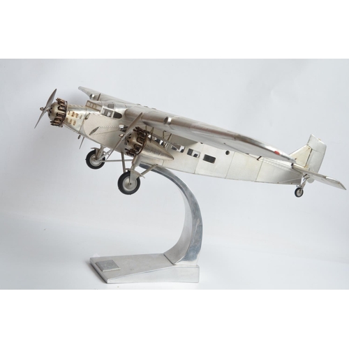 444 - Large museum standard Ford Trimotor static model aircraft model with solid polished metal stand by A... 