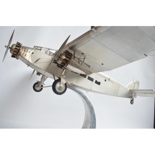 444 - Large museum standard Ford Trimotor static model aircraft model with solid polished metal stand by A... 